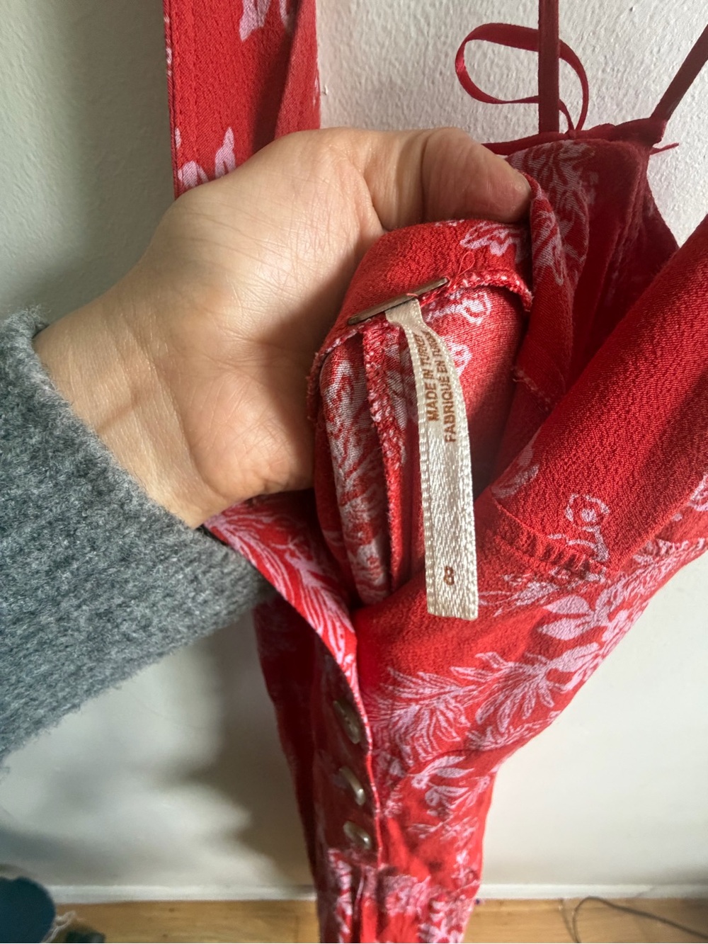 Free People Red Floral Button-Front Wide-Leg Jumpsuit - Picture 5 of 7